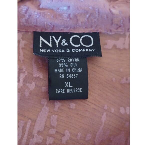 NY & CO Silk Burn Out Velvet Button Up Blouse Tunic Women's XL Pastel Pink Y2K - Picture 5 of 7